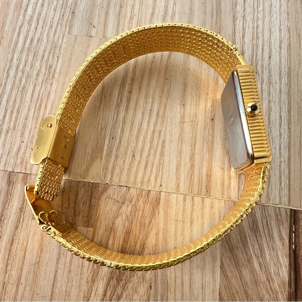 Vintage style Xavier mens rectangular gold tone dress watch NEW BATTERY